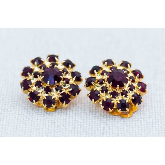 1970 Czechoslovakian Rhinestone Clip On Earrings - Picture 1 of 3